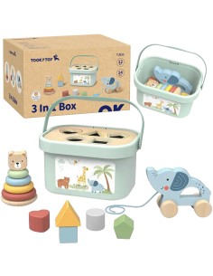 TOOKY TOY 3in1 Sorter Box - Blocks, Pyramid, Elephant for Children