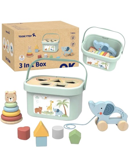 Sorter-Box 3in1 TOOKY TOY – Bausteine, Pyramide, Elefant für Kinder