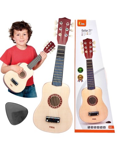 Viga Drewniana gitara dla dzieci 21" 6 strun - Naturalna