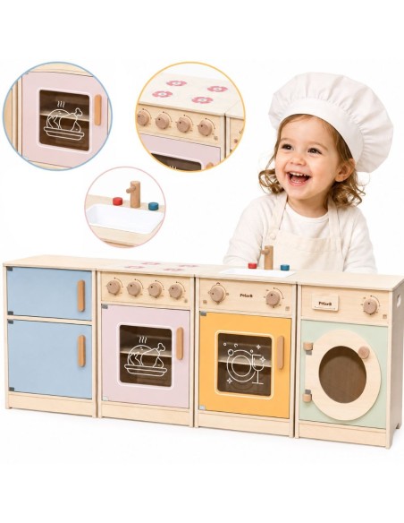 Großes Holz-Küchen-Set Viga – Lernspielzeug, 130 cm Länge