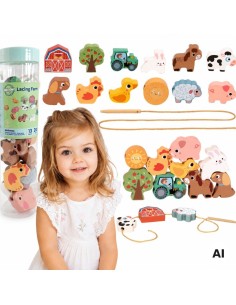 Woopie Green Farm Wooden Threader - 13 pieces