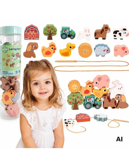 Woopie Green Farm Wooden Threader - 13 pieces