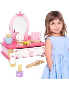 VIGA Pink Makeup Dressing Table with Mirror and Accessories