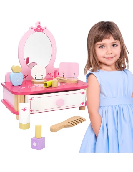 VIGA rosa Schminktoilette mit Spiegel und Zubehör