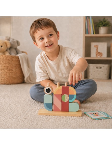 Montessori Wooden Puzzle Crab Tooky Toy - Colorful Block Stacks