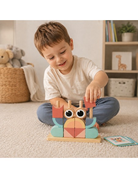 Holz-Lernspiel Montessori Krabbe Tooky Toy – Bunte Stapel aus Bausteinen