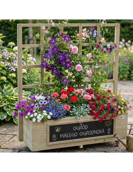 Classic World Holzblumenständer auf Rollen – Wagen mit Tafel