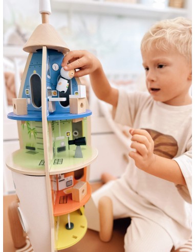 Wooden Space Rocket House Classic World - Set of 51 pieces