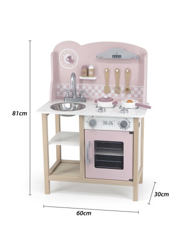 VIGA PolarB Holz-Küche mit Zubehör Silver - Pink