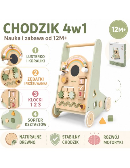 Drewniany Pchacz Chodzik VIGA PolarB Zielony - Edukacyjna Zabawka