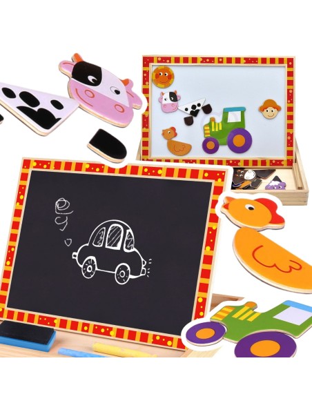 TOOKY TOY Double-Sided Wooden Board - Magnetic Farm Puzzle