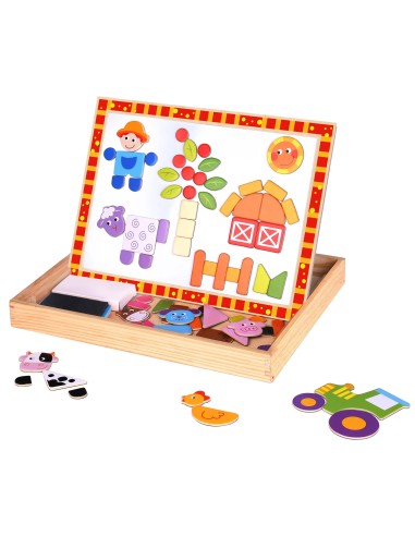 TOOKY TOY Double-Sided Wooden Board - Magnetic Farm Puzzle
