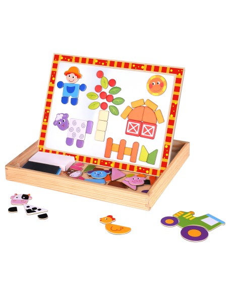 TOOKY TOY Double-Sided Wooden Board - Magnetic Farm Puzzle