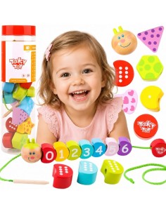Wooden Caterpillar Threading Blocks - Tooky Toy - Learning and Play!