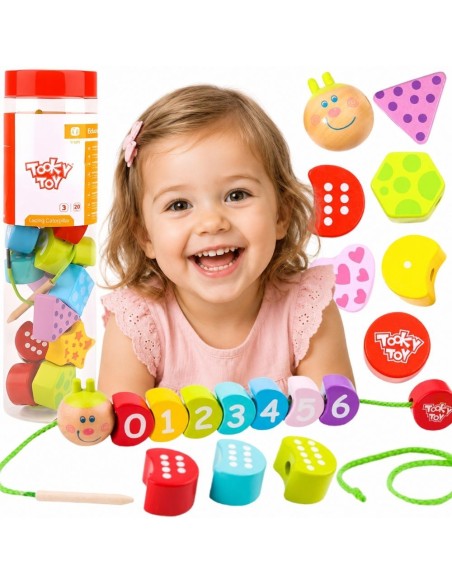 Holzbausteine Raupe zum Aufreihen – Tooky Toy – Lernen und Spiel!