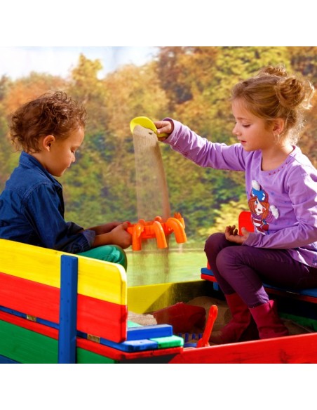 AXI Wooden Sandbox Ella Rainbow with Benches 120x120 cm