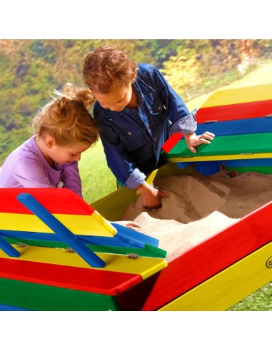 AXI Wooden Sandbox Ella Rainbow with Benches 120x120 cm