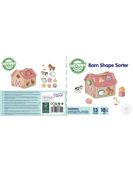 WOOPIE GREEN Holz-Bauernhof Sortierer für Formen und Farben 13-tlg.