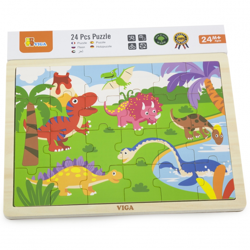 VIGA Drewniane Puzzle Dinozaury 24 Elementy