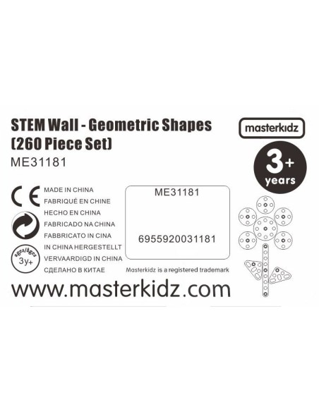 MASTERKIDZ STEM geometrinės kaladėlės 260 el. sienų plokštėms
