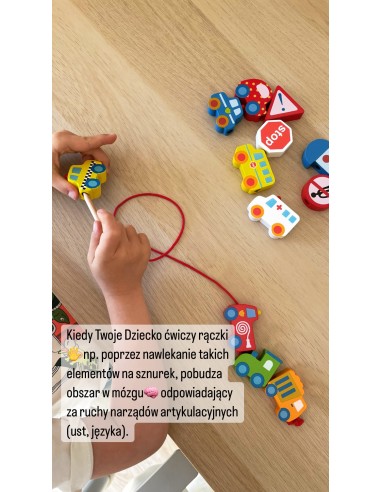 VIGA Holzbausteine Durchflechtspiel Schnurspiel Autos Spielzeug