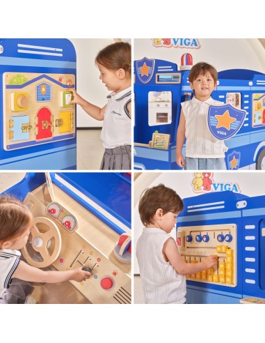 Großes VIGA Polizeiauto - Lernspielzeug aus Holz für Kinder
