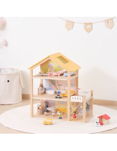 VIGA Holzpuppenhaus mit Zubehör und Puppen 2