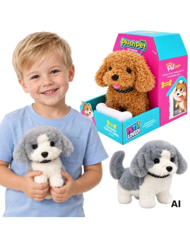 Interaktiver Plüschhund mit Knochen, der wandelt – Woopie!