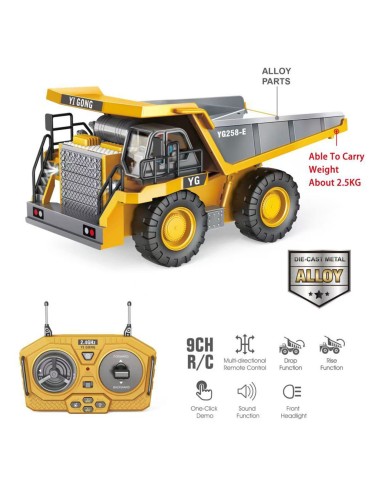 RC Woopie Construction Dump Truck - 9 Channels 2.4 GHz, Metal, Sound