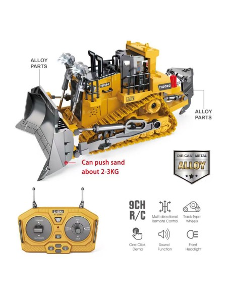 Spychacz Gąsienicowy RC - Pilot 2,4 GHz, Metal, Światła, Dźwięk Woopie