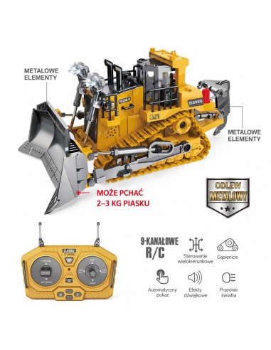 RC Crawler Bulldozer - 2.4GHz Remote Control, Metal, Lights, Woopie Sound