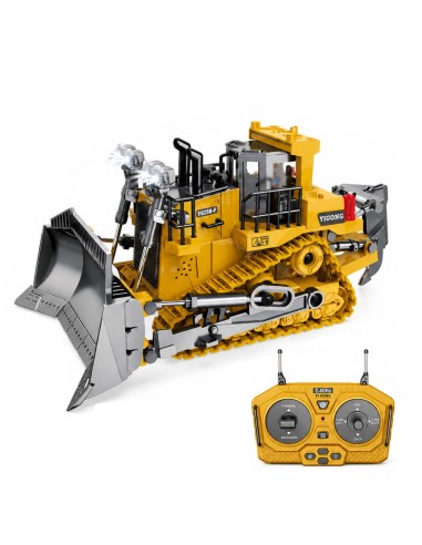 RC vikšrinis buldozeris - 2,4 GHz nuotolinio valdymo pultas, metalas, šviesos, „Woopie“ garsas