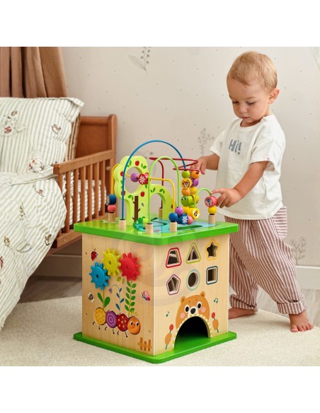TOOKY TOY Lernwürfel Sorter Labyrinth Durchfädel-Spiel – Tiere