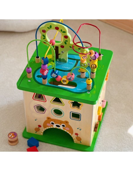 TOOKY TOY Lernwürfel Sorter Labyrinth Durchfädel-Spiel – Tiere