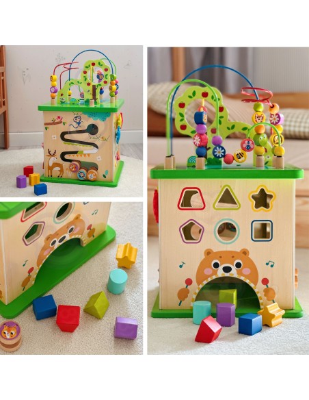 TOOKY TOY Lernwürfel Sorter Labyrinth Durchfädel-Spiel – Tiere