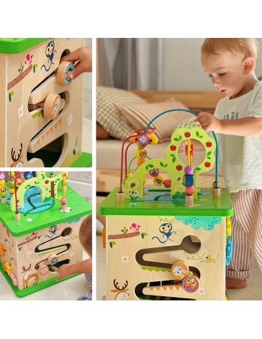 TOOKY TOY Lernwürfel Sorter Labyrinth Durchfädel-Spiel – Tiere