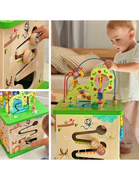 TOOKY TOY Lernwürfel Sorter Labyrinth Durchfädel-Spiel – Tiere