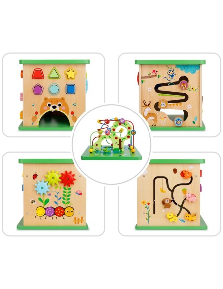 TOOKY TOY Lernwürfel Sorter Labyrinth Durchfädel-Spiel – Tiere