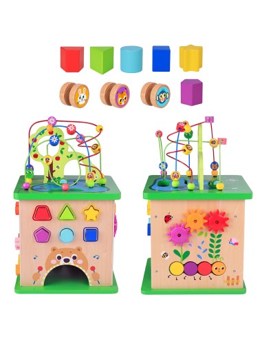 TOOKY TOY Lernwürfel Sorter Labyrinth Durchfädel-Spiel – Tiere