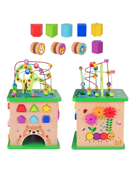 TOOKY TOY Lernwürfel Sorter Labyrinth Durchfädel-Spiel – Tiere
