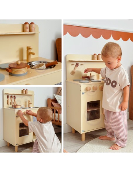 TOOKY TOY wooden beige kitchen for children - 10-piece set