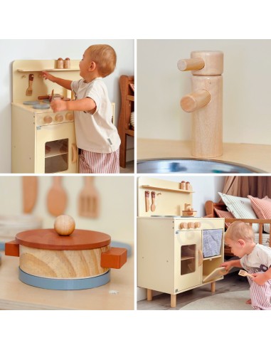 TOOKY TOY wooden beige kitchen for children - 10-piece set