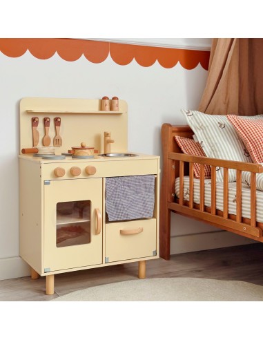 TOOKY TOY wooden beige kitchen for children - 10-piece set