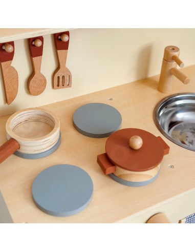 TOOKY TOY wooden beige kitchen for children - 10-piece set