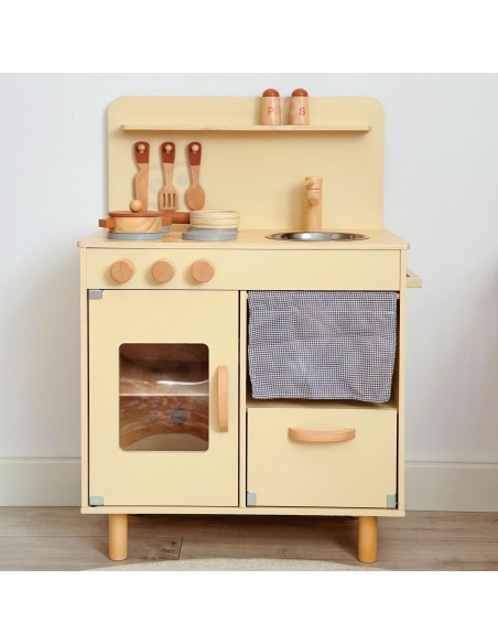 TOOKY TOY wooden beige kitchen for children - 10-piece set