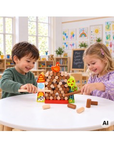 TOOKY TOY Geschicklichkeitsspiel Sturzhuhn – Holzfarm 2