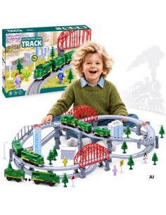 Train with locomotive and tracks - set with bridges and light Woopie