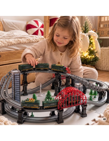 Train with locomotive and tracks - set with bridges and light Woopie