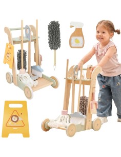 VIGA Wooden Cleaning Cart - 11-piece Set for Children