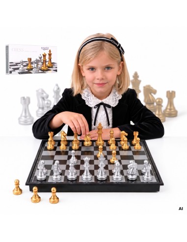 Woopie Klappbares magnetisches Schachset mit goldenen und silbernen Figuren